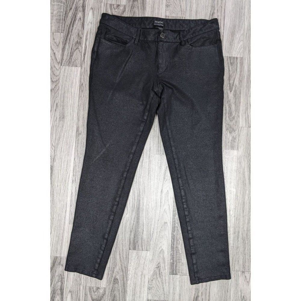 (3/$35) Ann Taylor Womens Size 6 Animal Print Stretchy Cropped Black‎ Pants